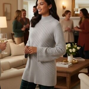 Charter Club $79 XL Gray Mock Neck Mixed-Stitch Tunic Knit Pullover Sweater‎